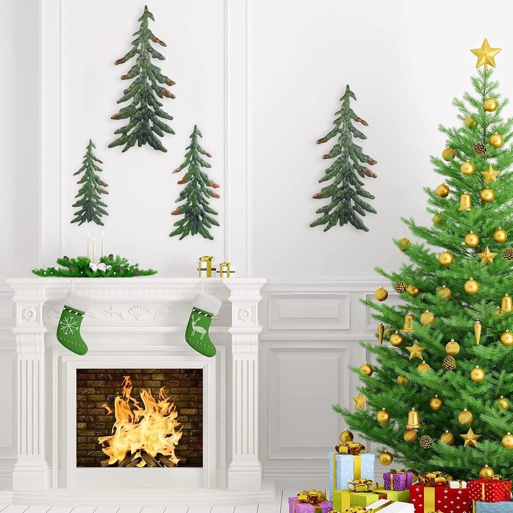 Set of 4 Evergreen Pine Tree Metal Wall Art Decor Outdoor Indoor - Picture 3 of 6